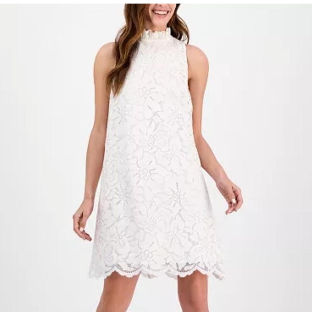 Anne Klein White Floral Lace Mini Dress